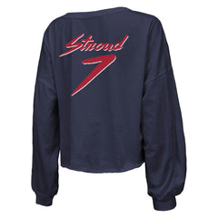 C.J. Stroud Houston Texans Majestic Threads Women's Name & Number Script Off-Shoulder Cropped Long Sleeve T-Shirt Navy | NFL
