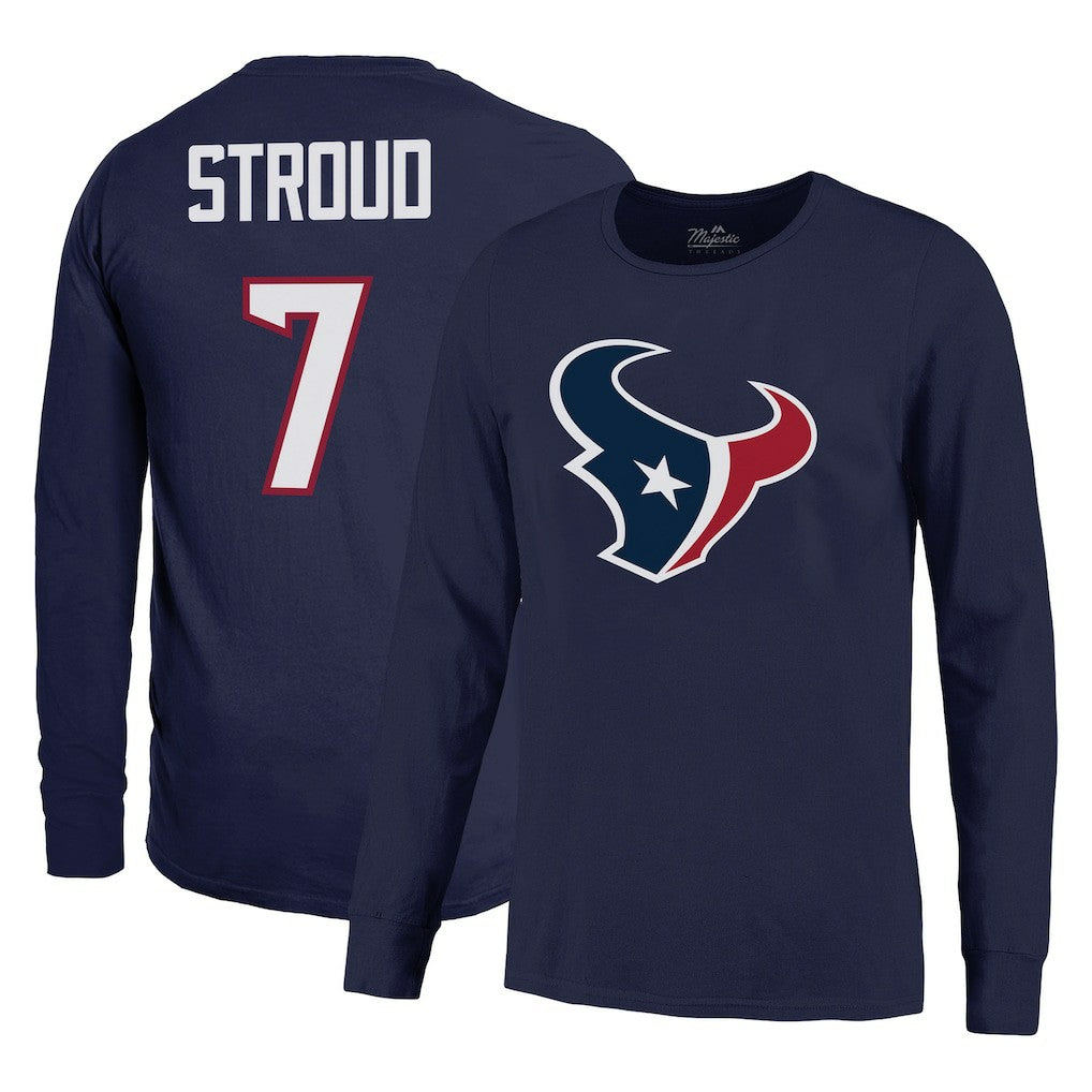 C.J. Stroud Houston Texans Majestic Threads Name & Number Long Sleeve T-Shirt – Navy | NFL