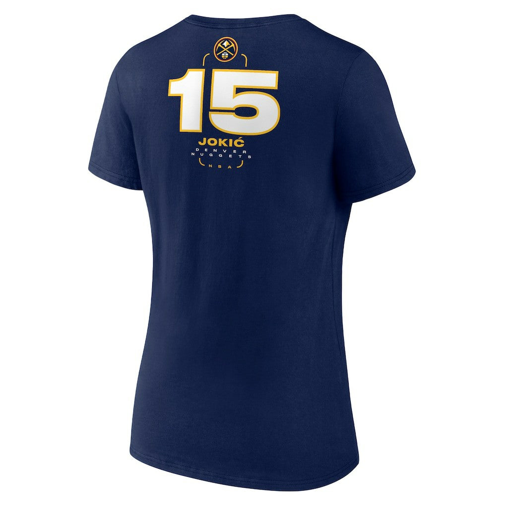 Nikola Jokic Denver Nuggets Women's Behind The Back Name & Number V-Neck T-Shirt Navy - NBA