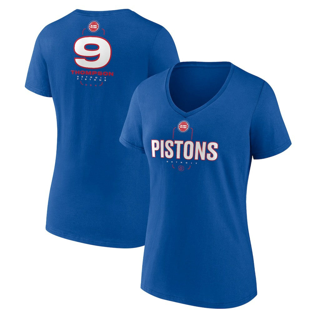 Ausar Thompson Detroit Pistons Women's Behind The Back Name & Number V-Neck T-Shirt Blue - NBA