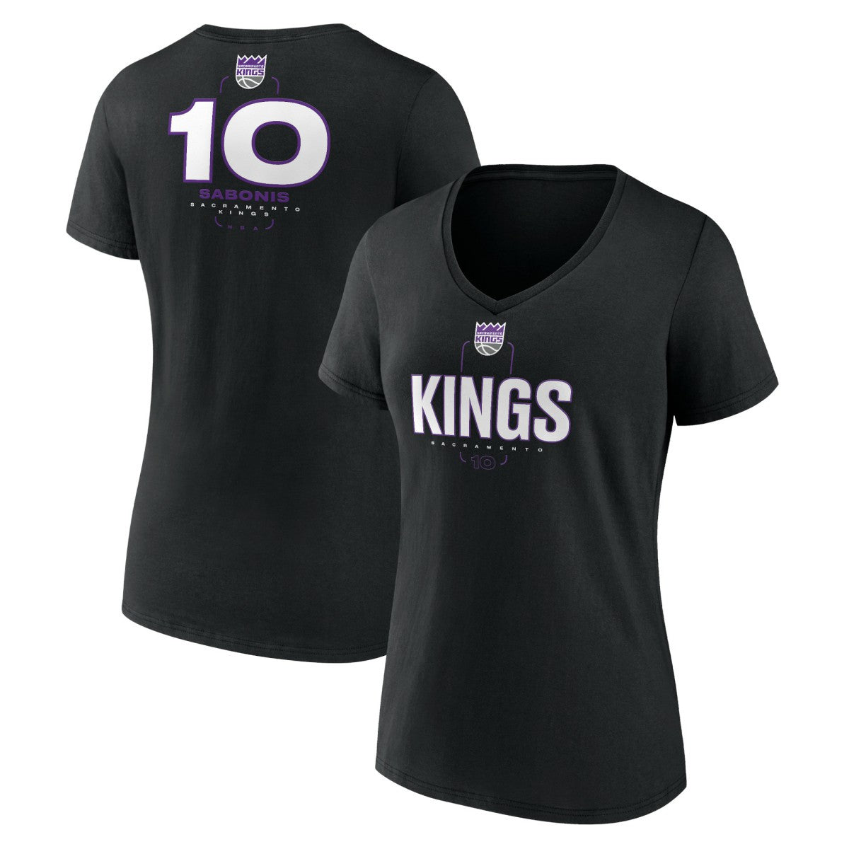 Domantas Sabonis Sacramento Kings Women's Behind The Back Name & Number V-Neck T-Shirt Black - NBA