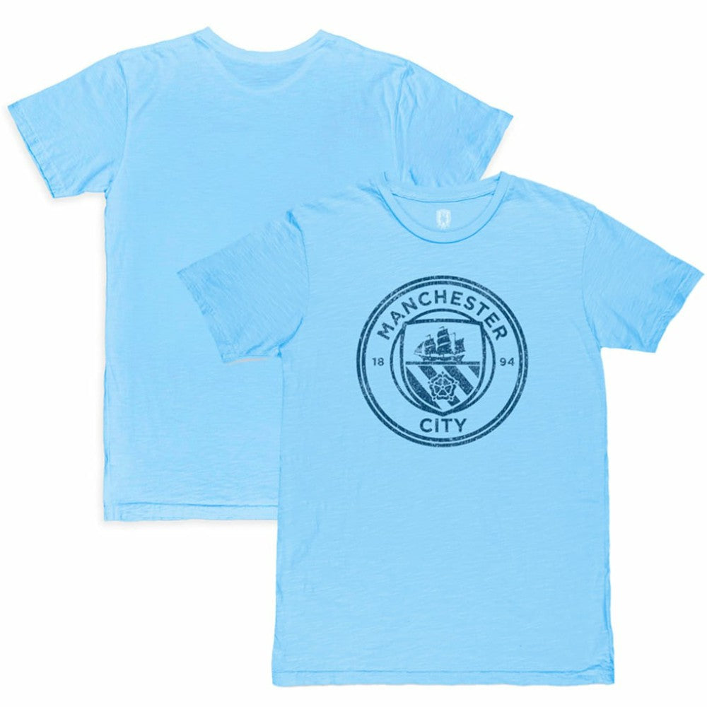 Manchester City 1863FC Mono Crest Slub T-Shirt Sky Blue - FIFA World CUP