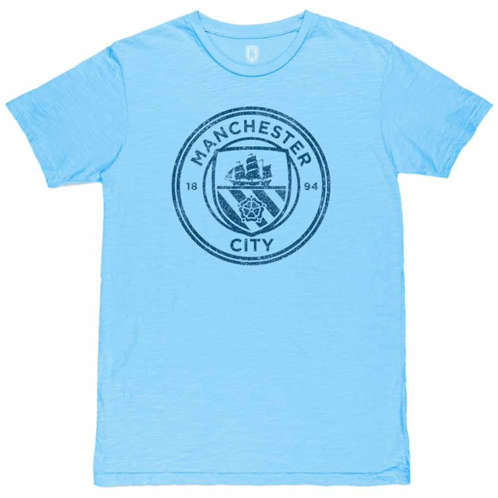 Manchester City 1863FC Mono Crest Slub T-Shirt Sky Blue - FIFA World CUP