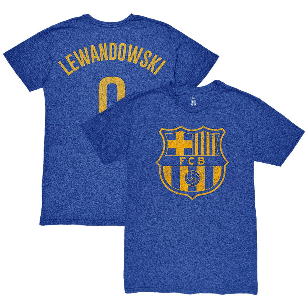 Robert Lewandowski Barcelona 1863FC Player Name & Number Twisted Tri-Blend Slub T-Shirt Heather Royal - FIFA World CUP