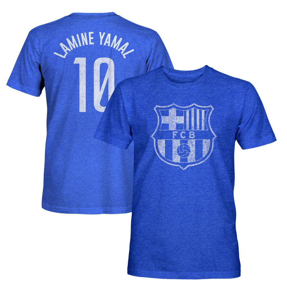 Lamine Yamal Barcelona 1863FC Player Name & Number Twisted Tri-Blend Slub T-Shirt Heather Royal - FIFA World CUP