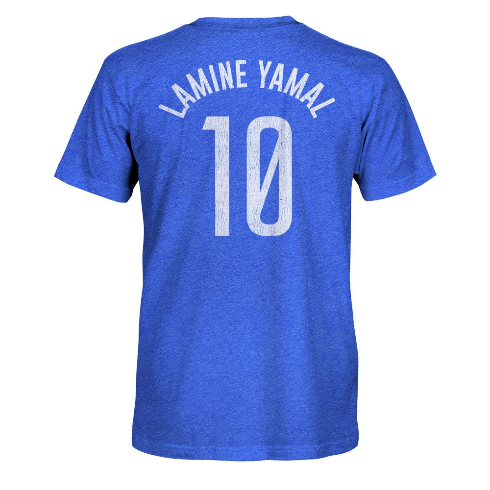 Lamine Yamal Barcelona 1863FC Player Name & Number Twisted Tri-Blend Slub T-Shirt Heather Royal - FIFA World CUP