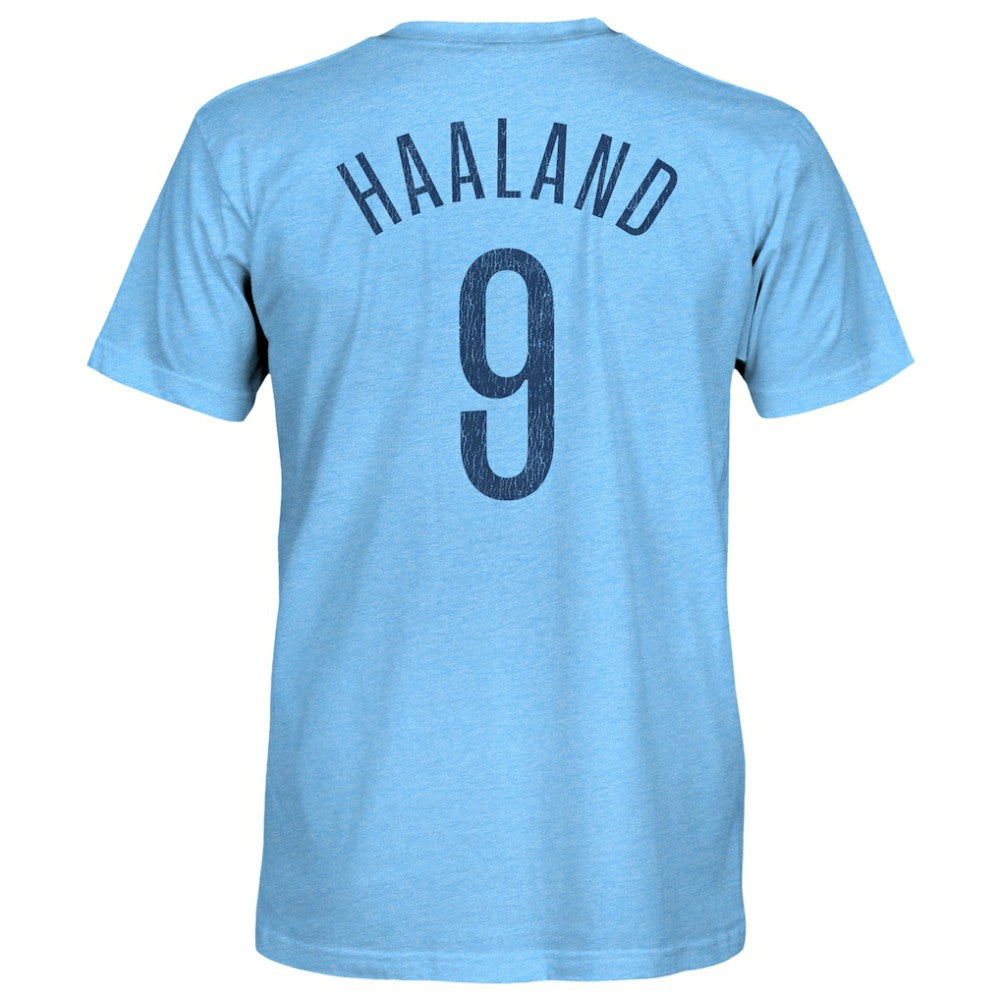 Erling Haaland Manchester City 1863FC Player Name & Number Twisted Tri-Blend Slub T-Shirt Sky Blue - FIFA World CUP