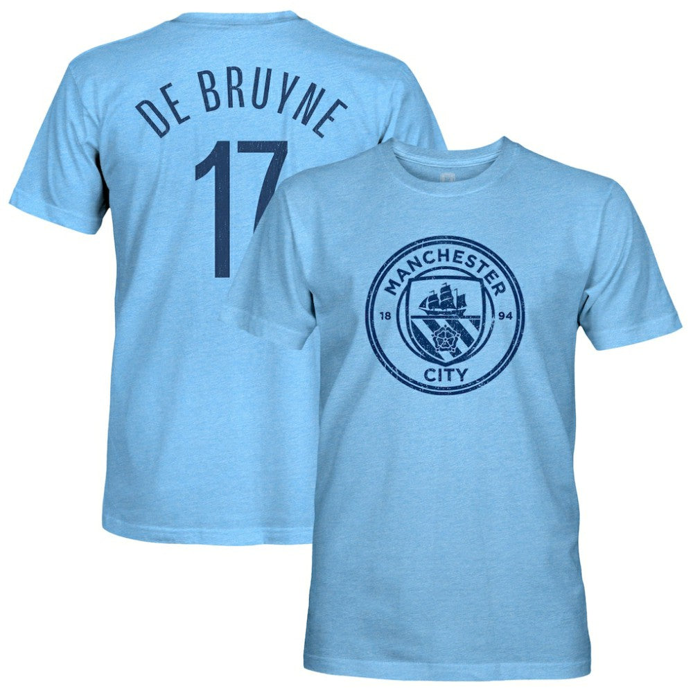 Kevin De Bruyne Manchester City 1863FC Player Name & Number Twisted Tri-Blend Slub T-Shirt Sky Blue - FIFA World CUP