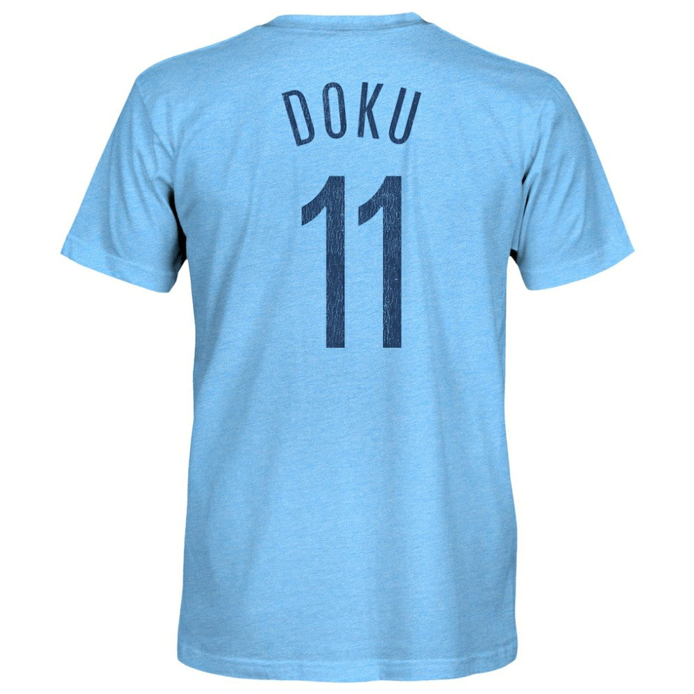 Jeremy Doku Manchester City 1863FC Player Name & Number Twisted Tri-Blend Slub T-Shirt Sky Blue - FIFA World CUP