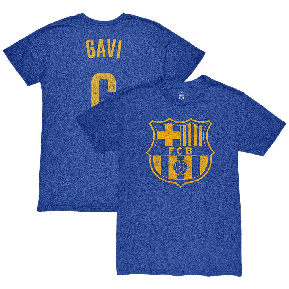 Gavi Barcelona 1863FC Player Name & Number Twisted Tri-Blend Slub T-Shirt Heather Royal - FIFA World CUP