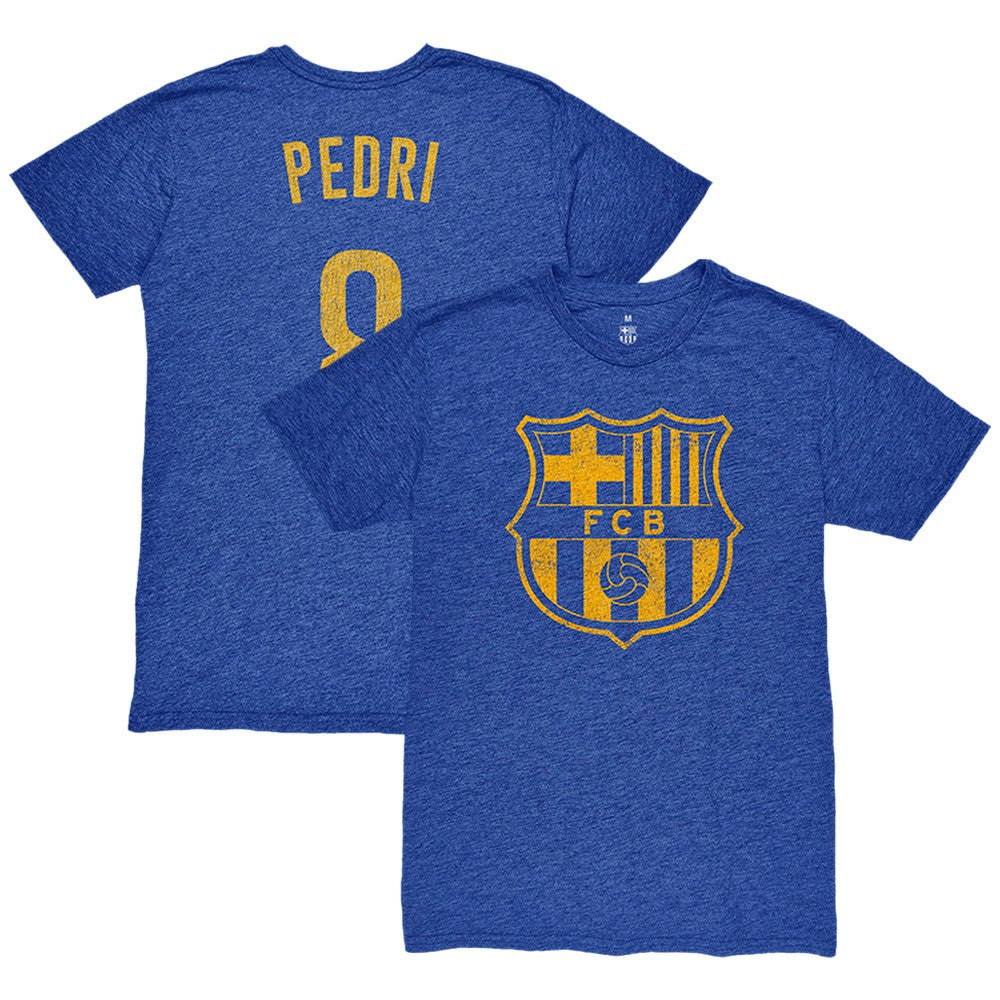 Pedri Barcelona 1863FC Player Name & Number Twisted Tri-Blend Slub T-Shirt Heather Royal - FIFA World CUP