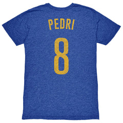 Pedri Barcelona 1863FC Player Name & Number Twisted Tri-Blend Slub T-Shirt Heather Royal - FIFA World CUP