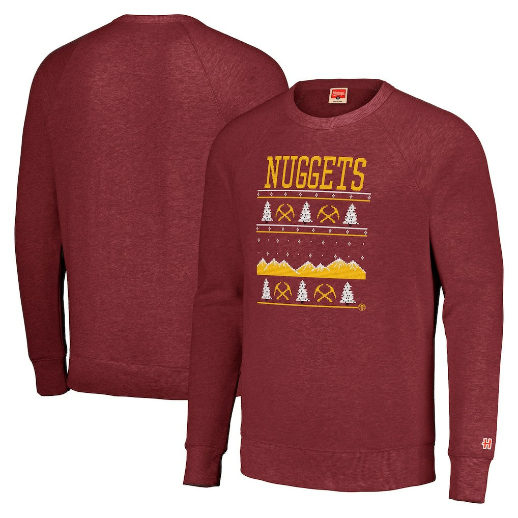 Denver Nuggets Homage Unisex Holiday Tri-Blend Raglan Pullover Sweatshirt Red - NBA