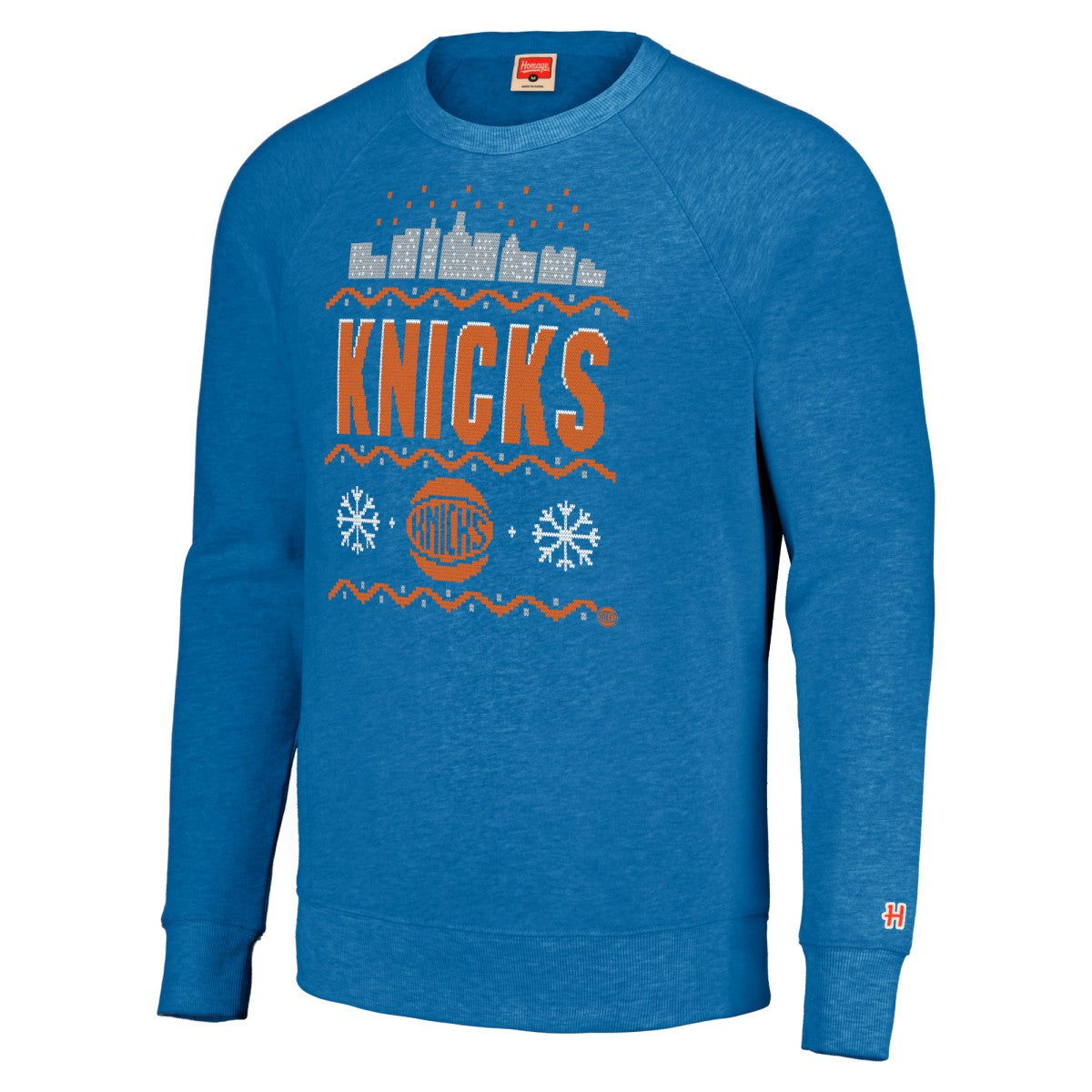 New York Knicks Homage Unisex Holiday Raglan Pullover Sweatshirt Blue - NBA