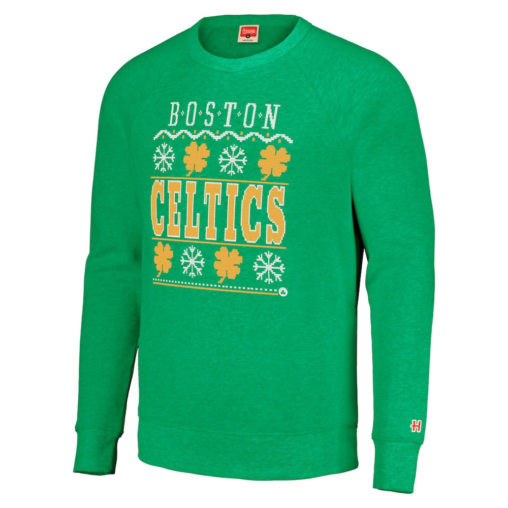Boston Celtics Homage Unisex Holiday Raglan Pullover Sweatshirt Kelly Green - NBA