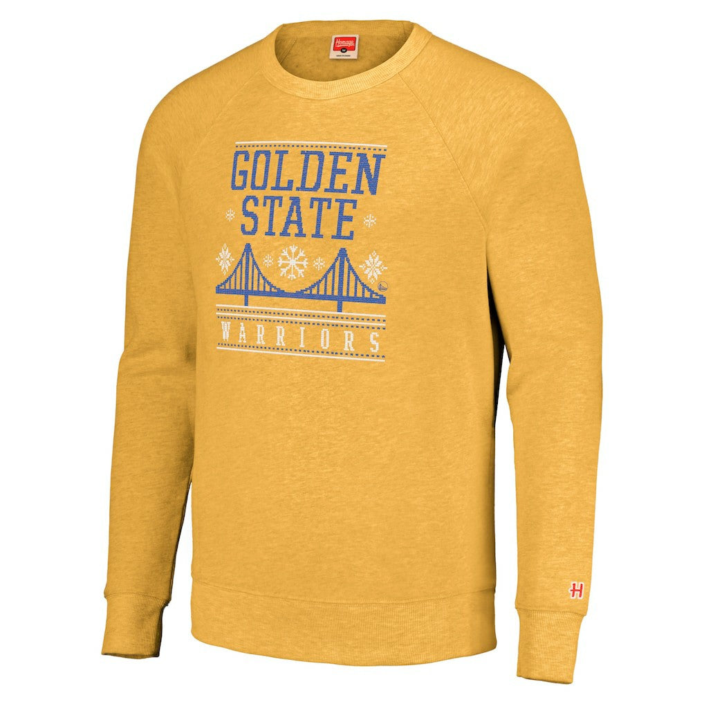 Golden State Warriors Homage Unisex Holiday Tri-Blend Raglan Pullover Sweatshirt Gold - NBA