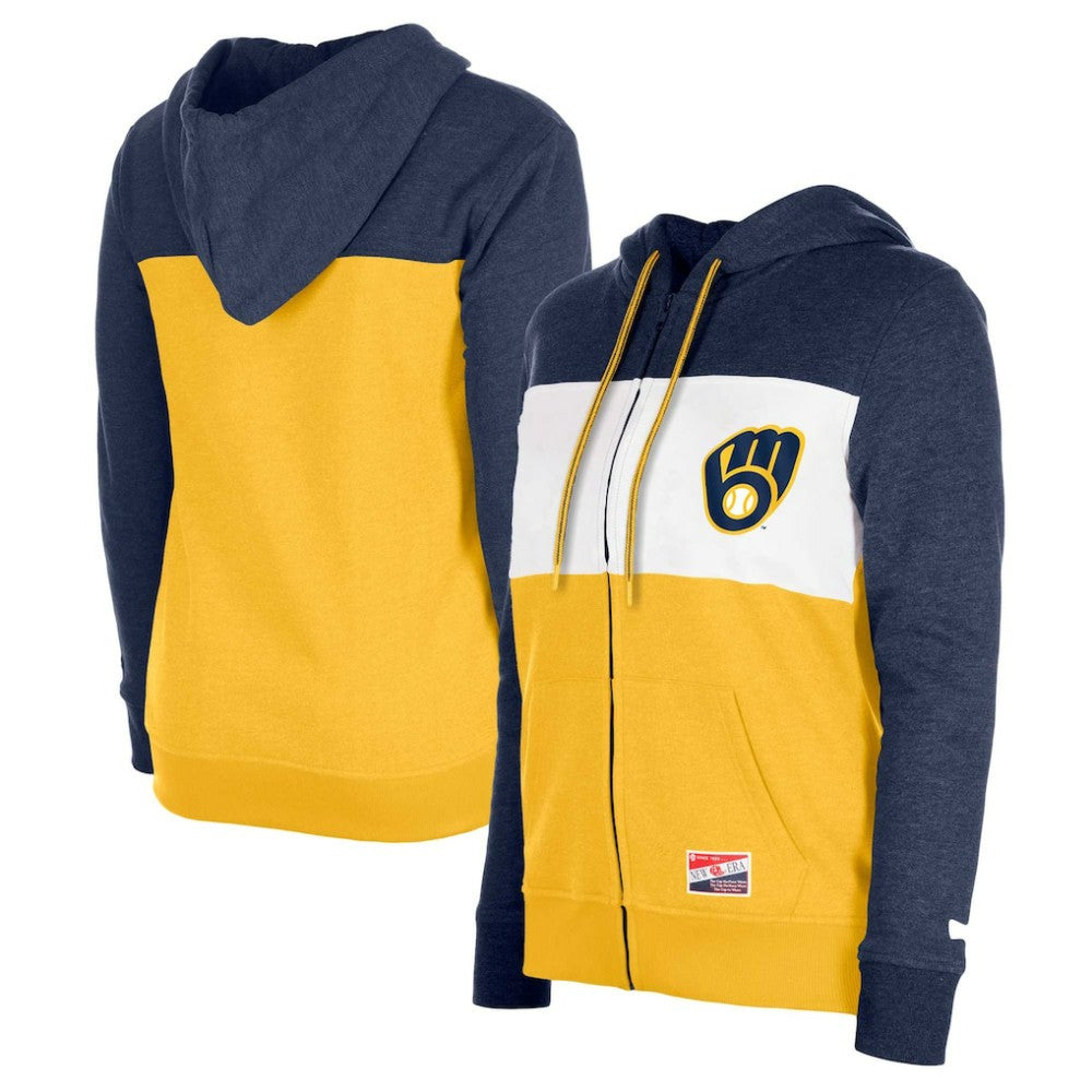 Milwaukee Brewers New Era Women's Color Block Full-Zip Hoodie Jacket - MLB