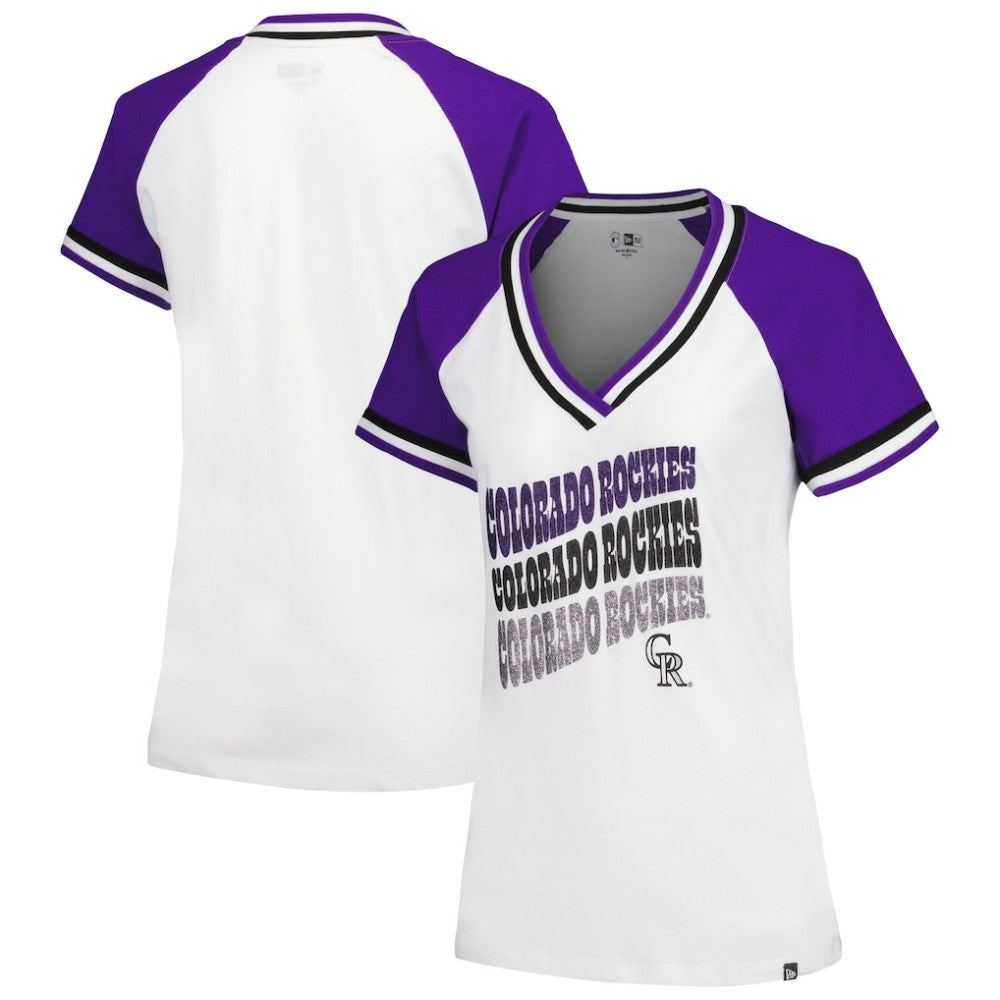 Colorado Rockies New Era Women's Jersey Double Binding Raglan V-Neck T-Shirt - MLB