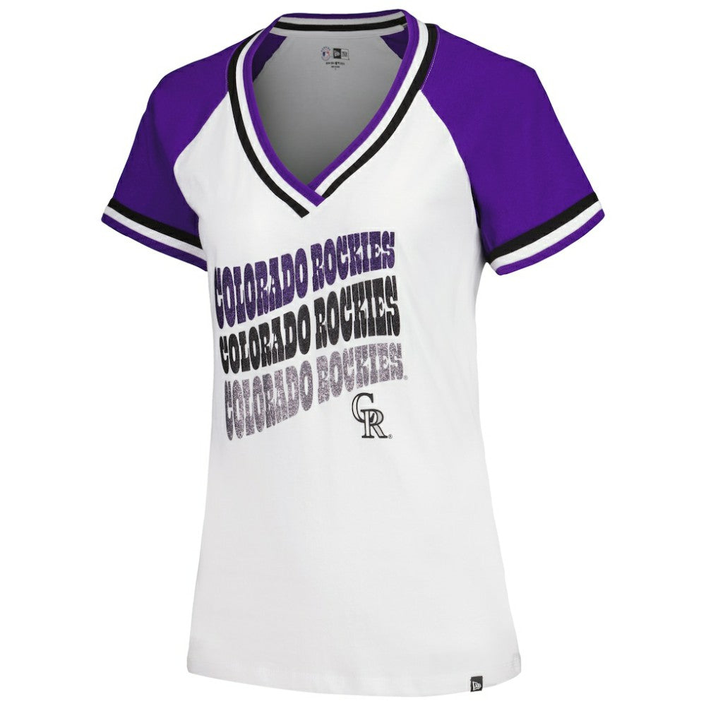 Colorado Rockies New Era Women's Jersey Double Binding Raglan V-Neck T-Shirt - MLB