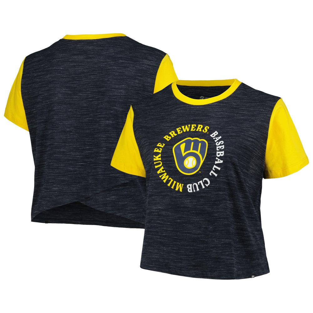 Milwaukee Brewers New Era Women's Plus Size Crossover Back Cropped T-Shirt - MLB