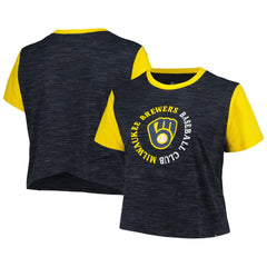 Milwaukee Brewers New Era Women's Plus Size Crossover Back Cropped T-Shirt - MLB