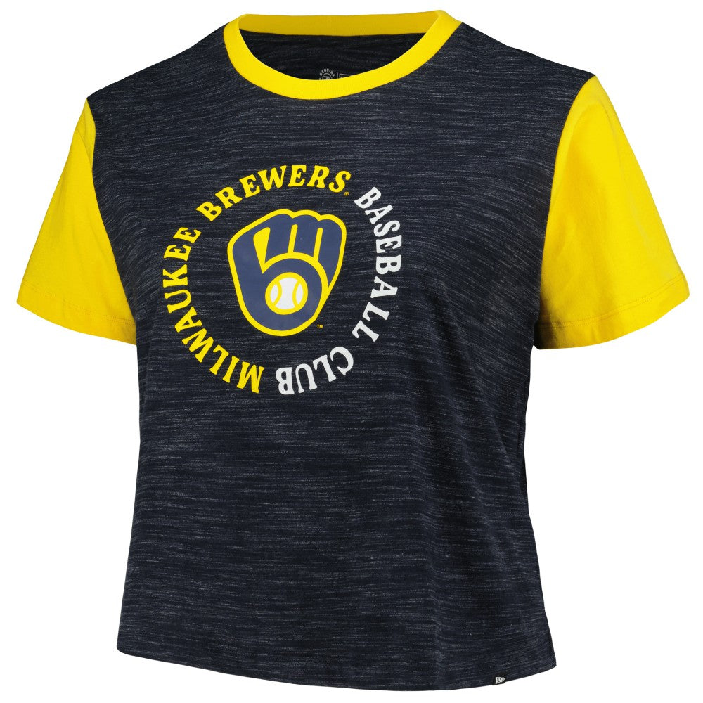 Milwaukee Brewers New Era Women's Plus Size Crossover Back Cropped T-Shirt - MLB