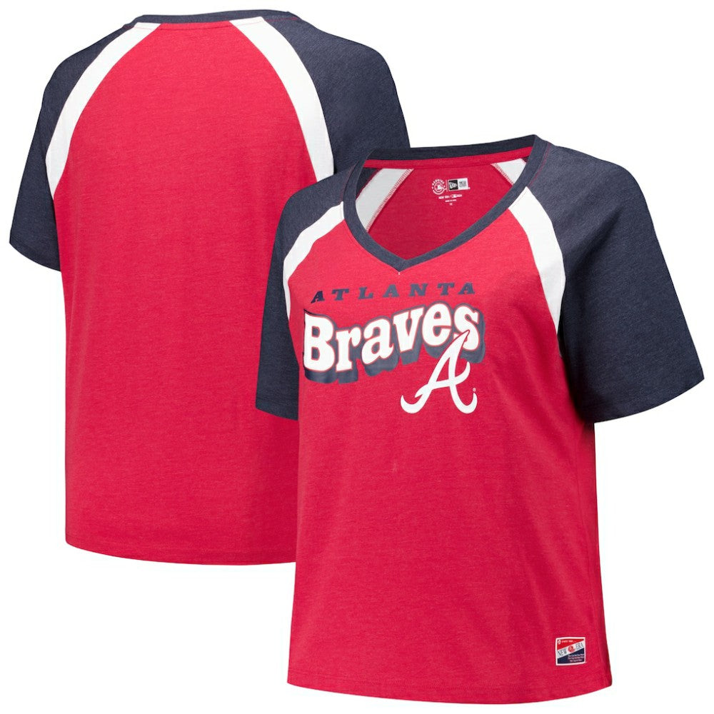 Atlanta Braves New Era Women's Plus Size Raglan V-Neck T-Shirt - MLB
