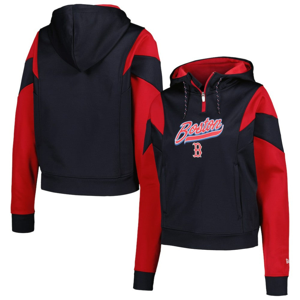Boston Red Sox New Era Women's Color Block Fleece Quarter-Zip Hoodie - MLB