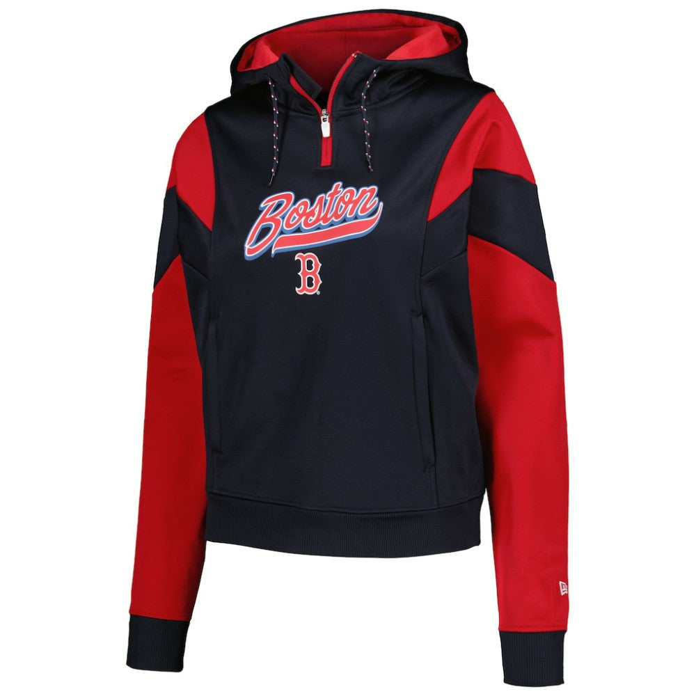 Boston Red Sox New Era Women's Color Block Fleece Quarter-Zip Hoodie - MLB