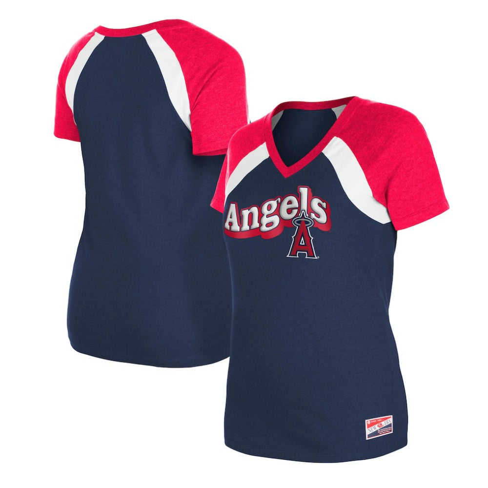 Los Angeles Angels New Era Women's Heathered Raglan V-Neck T-Shirt - MLB