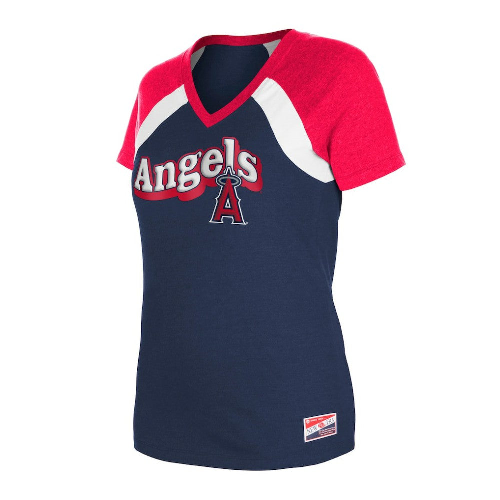 Los Angeles Angels New Era Women's Heathered Raglan V-Neck T-Shirt - MLB