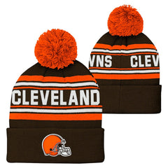 Cleveland Browns Youth Jacquard Cuffed Knit Hat with Pom Brown | NFL