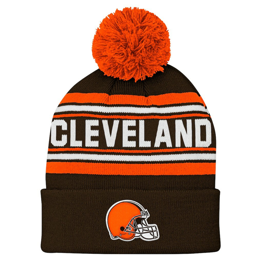 Cleveland Browns Youth Jacquard Cuffed Knit Hat with Pom Brown | NFL