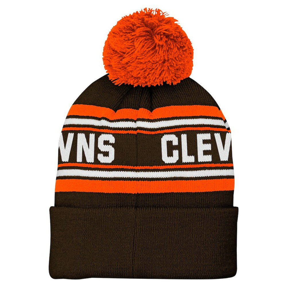Cleveland Browns Youth Jacquard Cuffed Knit Hat with Pom Brown | NFL