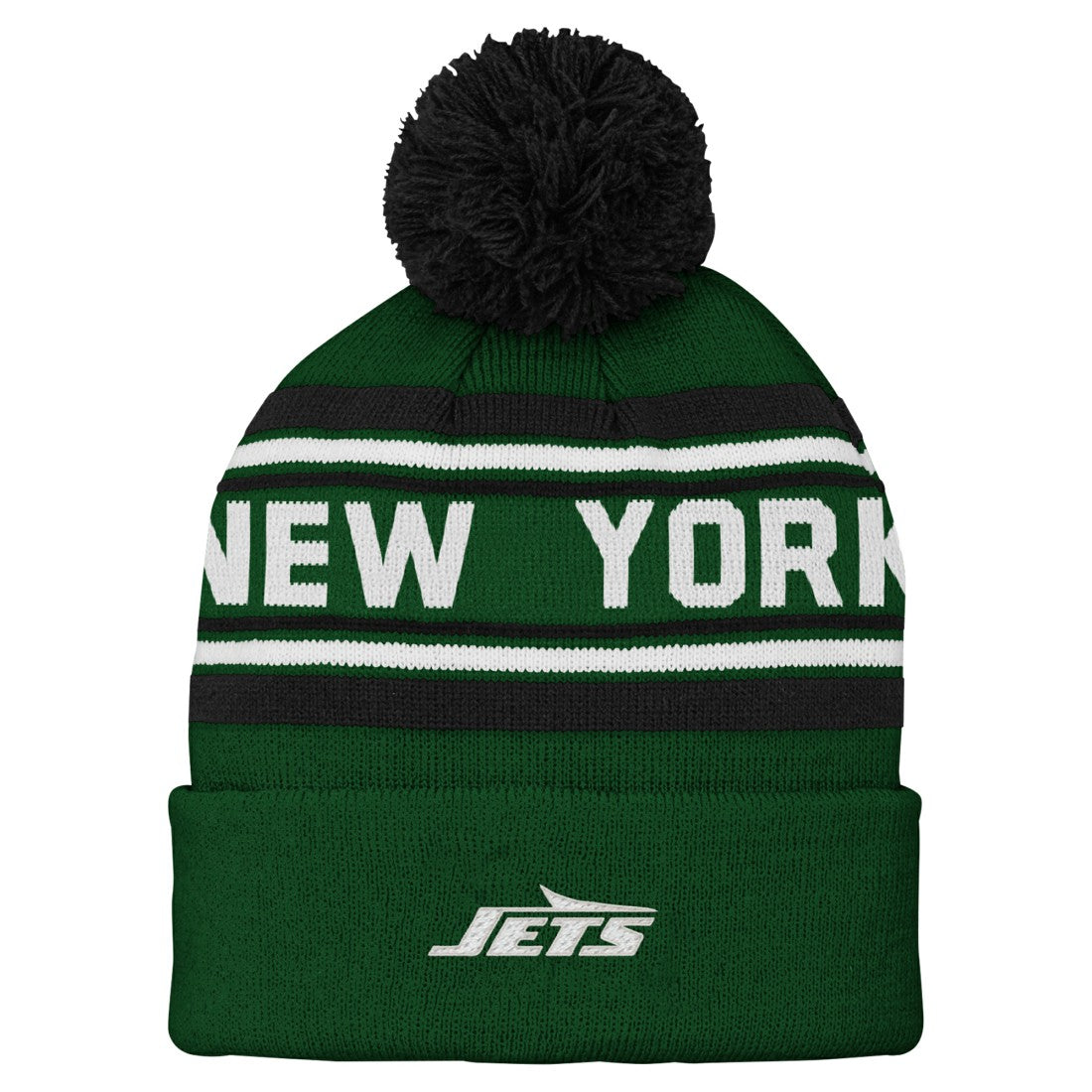 New York Jets Youth Jacquard Cuffed Knit Hat with Pom Green | NFL