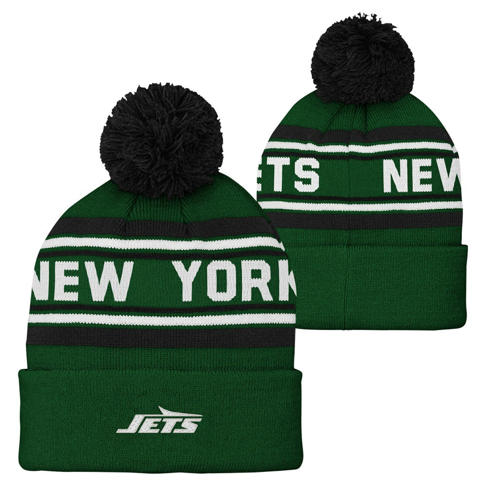 New York Jets Youth Jacquard Cuffed Knit Hat with Pom Green | NFL