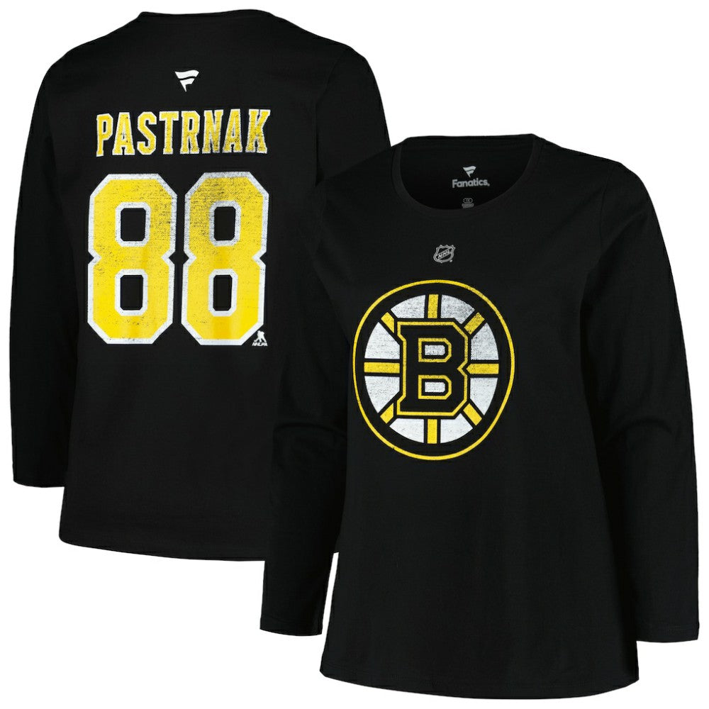 Boston Bruins Profile Women's Plus Size Distressed Printed Name & Number Long Sleeve T-Shirt - Black - NHL