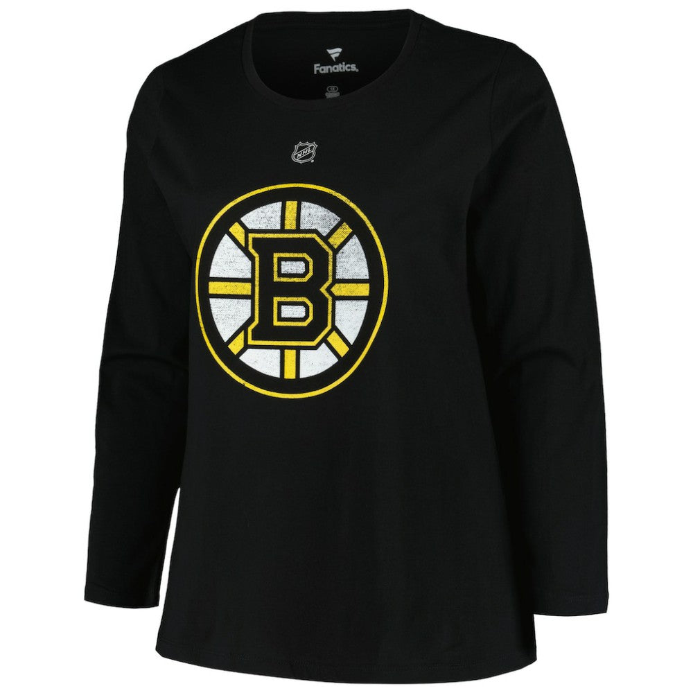 Boston Bruins Profile Women's Plus Size Distressed Printed Name & Number Long Sleeve T-Shirt - Black - NHL