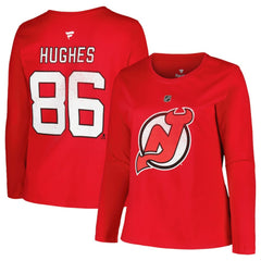 New Jersey Devils Profile Women's Plus Size Distressed Printed Name & Number Long Sleeve T-Shirt - Red - NHL