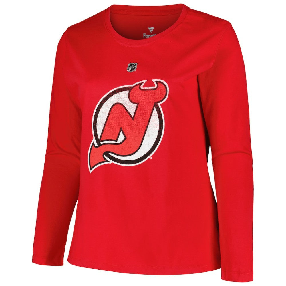 New Jersey Devils Profile Women's Plus Size Distressed Printed Name & Number Long Sleeve T-Shirt - Red - NHL
