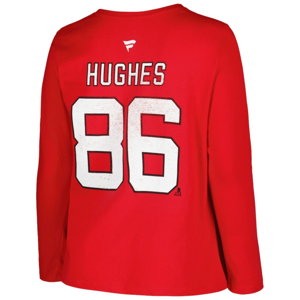 New Jersey Devils Profile Women's Plus Size Distressed Printed Name & Number Long Sleeve T-Shirt - Red - NHL