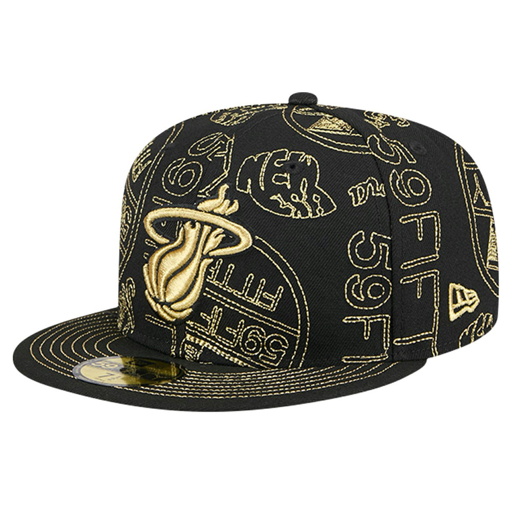 Miami Heat 59FIFTY Day Allover Print Stencil Fitted Hat Black - NBA