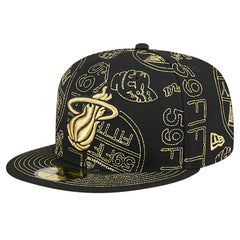 Miami Heat 59FIFTY Day Allover Print Stencil Fitted Hat Black - NBA