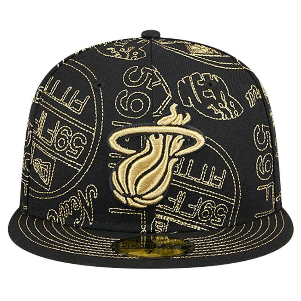Miami Heat 59FIFTY Day Allover Print Stencil Fitted Hat Black - NBA