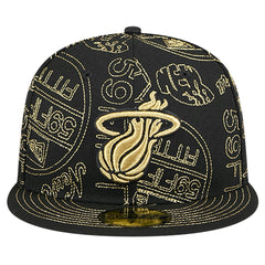 Miami Heat 59FIFTY Day Allover Print Stencil Fitted Hat Black - NBA