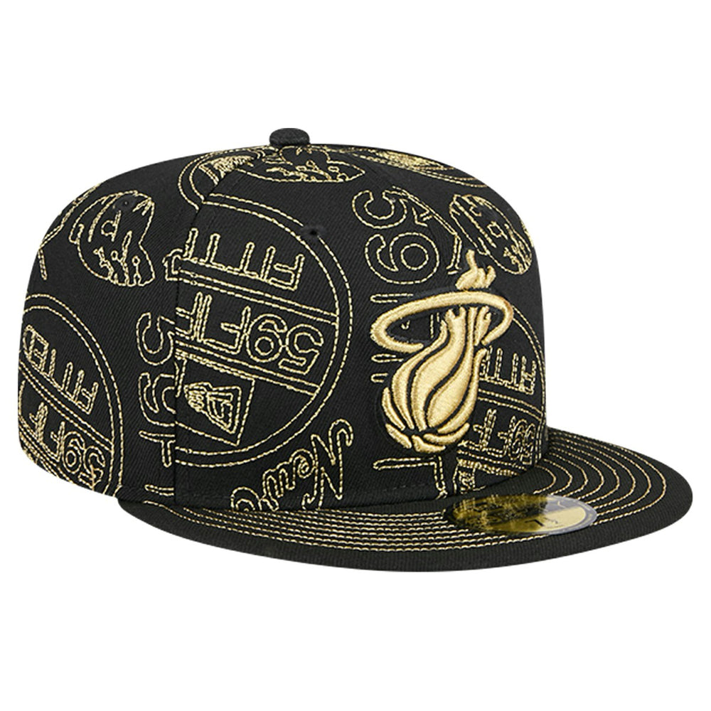 Miami Heat 59FIFTY Day Allover Print Stencil Fitted Hat Black - NBA