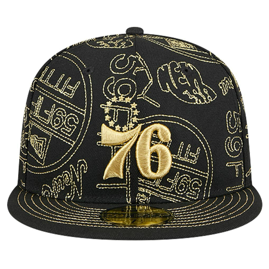 Philadelphia 76ers 59FIFTY Day Allover Print Stencil Fitted Hat Black - NBA