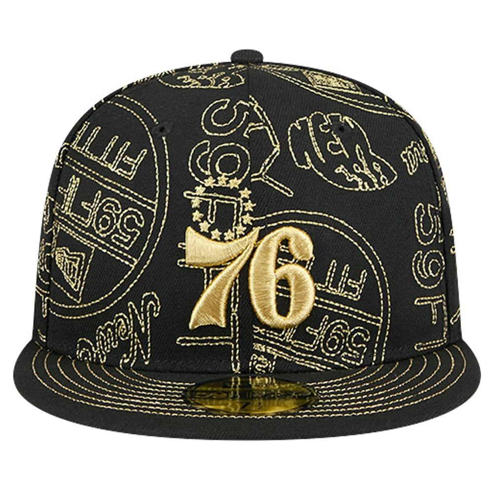 Philadelphia 76ers 59FIFTY Day Allover Print Stencil Fitted Hat Black - NBA