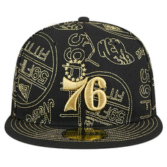 Philadelphia 76ers 59FIFTY Day Allover Print Stencil Fitted Hat Black - NBA