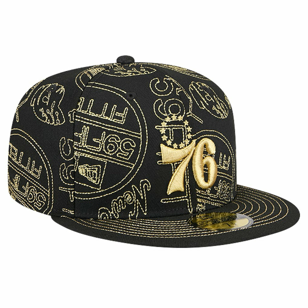 Philadelphia 76ers 59FIFTY Day Allover Print Stencil Fitted Hat Black - NBA